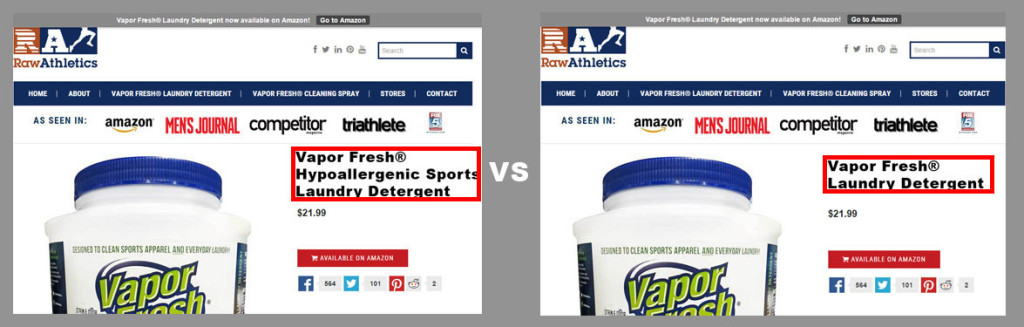 A/B Ecommerce Split Test Product Title Name